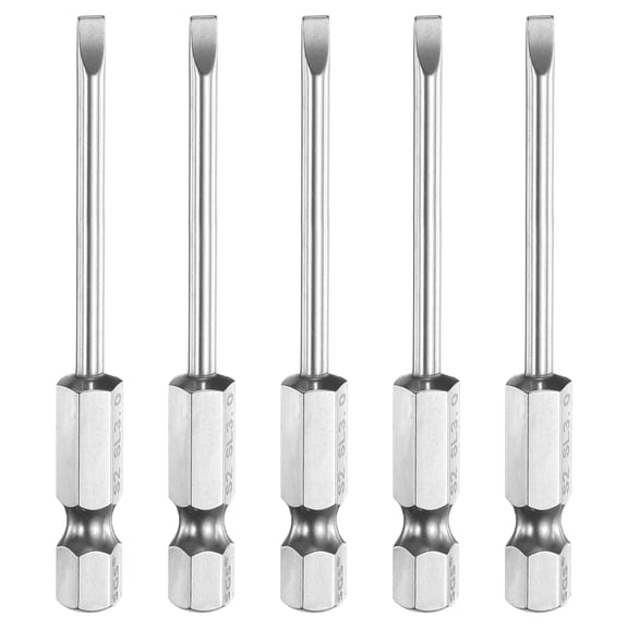 5pcs SL3 Slotted Screwdriver Bits 3mm Slotted Tip 1/4" Hex Shank 65mm (2.6") Long Magnetic Flat Head S2 Steel Screw Driver Drill Bits Industrial Power Tools