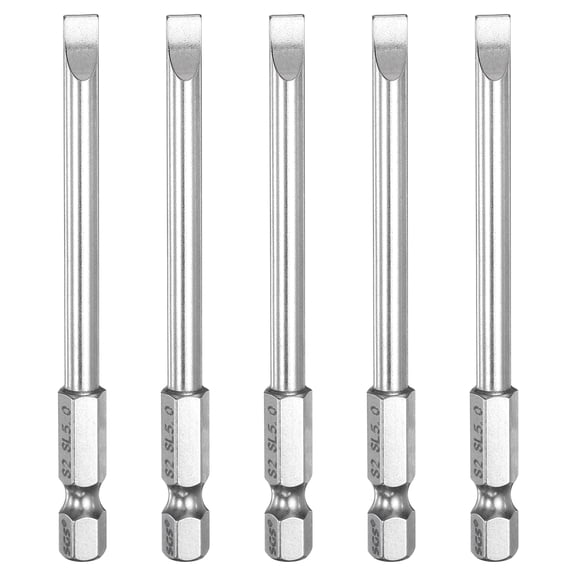 5pcs SL5 Slotted Screwdriver Bits 5mm Slotted Tip 1/4" Hex Shank 80mm (3") Long Magnetic Flat Head S2 Steel Screw Driver Drill Bits Industrial Power Tools