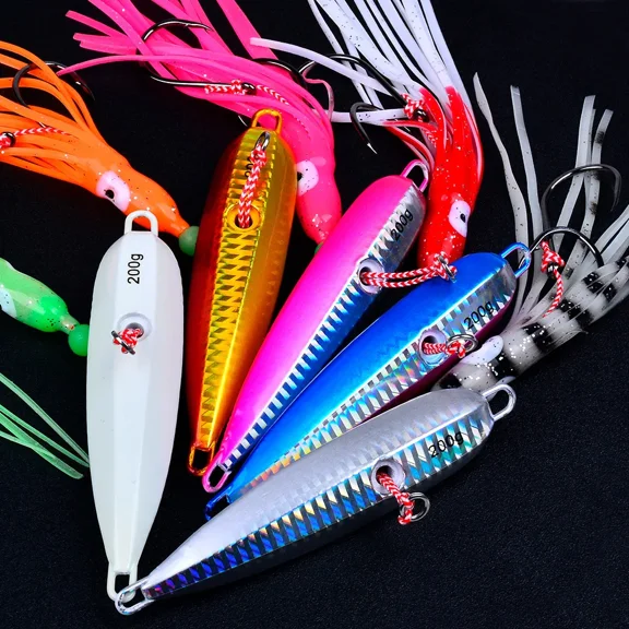 5pcs Saltwater Sea Fishing Lure Slow Metal Jig Luminous Squid Hook Sinking Saltwater Spinning Fishing For Marlin Snapper Grouper