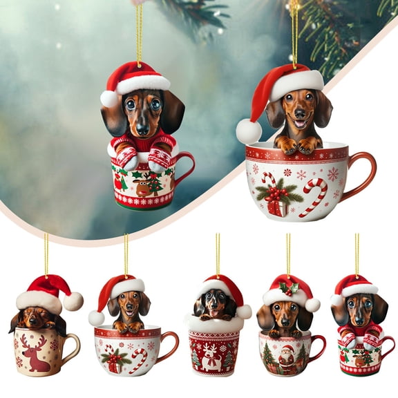 5pcs Sausage Dog Christmas Ornaments, Funny Dachshund Hanging Decoration, Weiner Dog Pendant for Xmas Tree, Pet Owner Gift, Holiday Home Party Decor, Car Interior Charm,4in