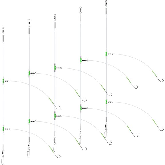5pcs Sea Fishing Rigs, Deep Drop Snapper Rig, Bottom Fishing Rigs, Pre Tie Flapper Rig Aberdeen Hook Sizes 1, 2/0 for Beach Casting Shore Flounder, Whiting, Bass, Plaice
