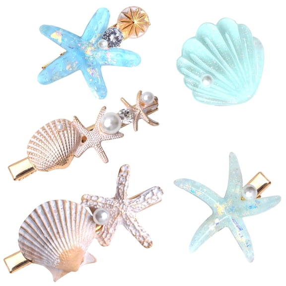 5Pcs Mermaid Seashell Starfish Hair Clips, Shell Pearl Rhinestone Hairpins, Beach Wedding Summer Hair Accessories for Women, 5 Styles