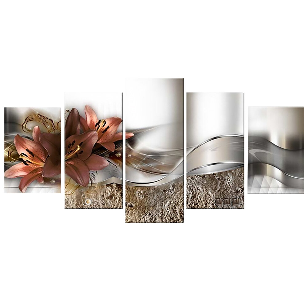 5pcs/Set Abstract Art Lily Flower Painting Wall Art Frameless Printing