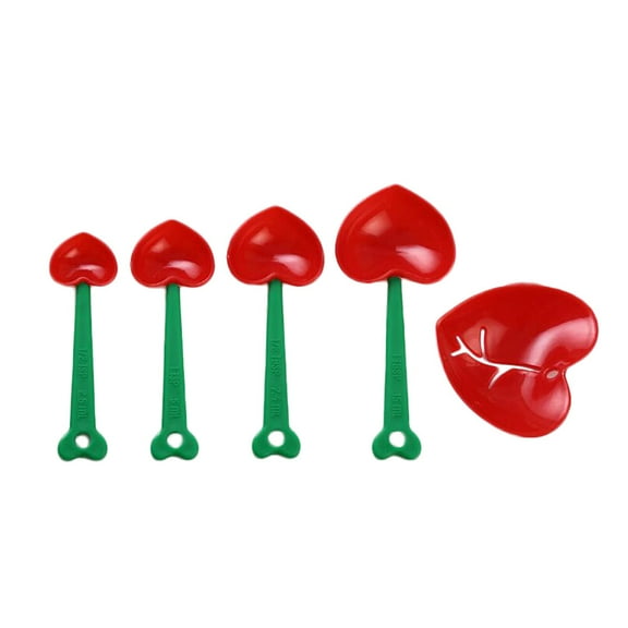 5-Piece Heart Shaped Plastic Measuring Spoons Set with Separator and Nesting Cups for Baking and Kitchen Use