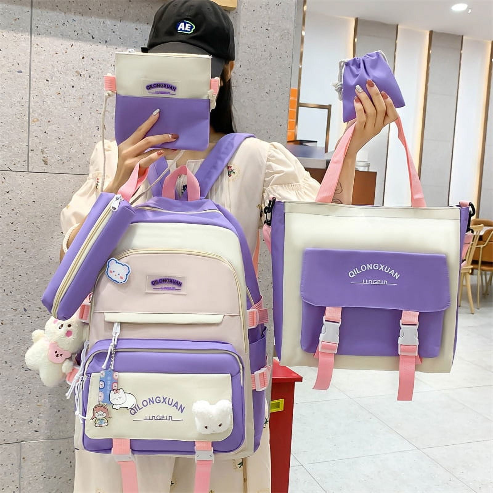 5pcs Set School Bag for Girls Multifunctional Student Book Bags