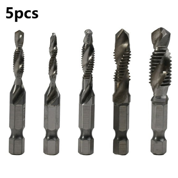 5pcs Set Tap Drill Bit Hex Shank HSS Threaded Bit Screw Machine Compound Metric Tap M5 M6 M8 M10 for Aluminum Wood Plastic