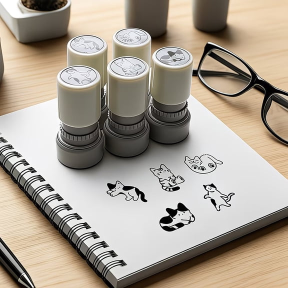 5pcs Set of Adorable Cat Pattern Self-Inking Stamps for DIY Journaling, Card Decoration, and Note-Taking