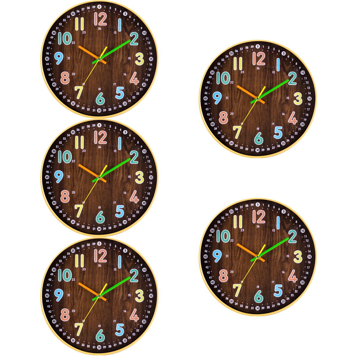 5pcs Silent Wooden Wall Clock Children Room Wall Decor Clock Craft For