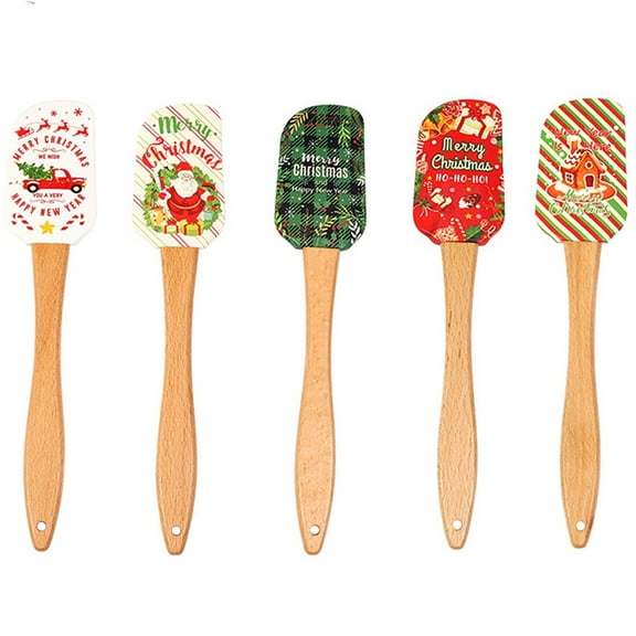 5pcs Silicone Christmas Spatula, 9. 8 Inch Christmas Kitchen Utensils Set, Xmas Cute Pan Scraper for Cake Cooking Baking Cookie Mixing Stir Butter Cream