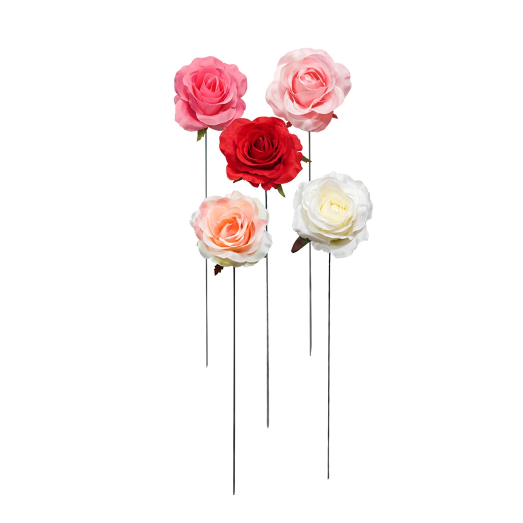 5pcs Simulation Rose Flower Garden Stake Garden Sign Ground Plug Stakes