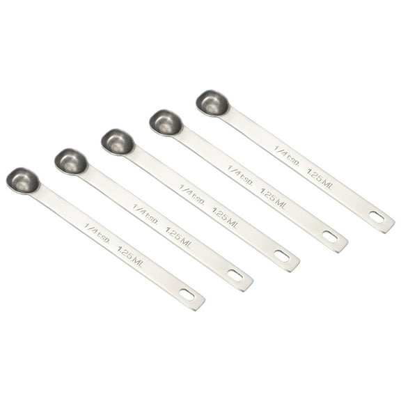 5pcs Single Measuring Spoon, (1/4tsp|1/16tbsp|1.25ml|1/32oz)Stainless Steel Measuring Spoons Long Handle Rectangular Individual Measure Spoons for Cooking Baking, Silver