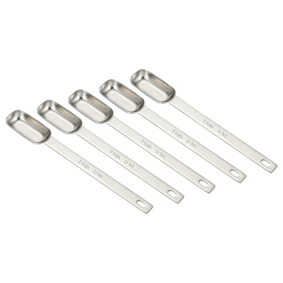 5pcs Single Measuring Spoon, (1tsp|1/3tbsp|5ml|1/6oz)Stainless Steel Measuring Spoons Long Handle Rectangular Individual Measure Spoons for Cooking Baking, Silver