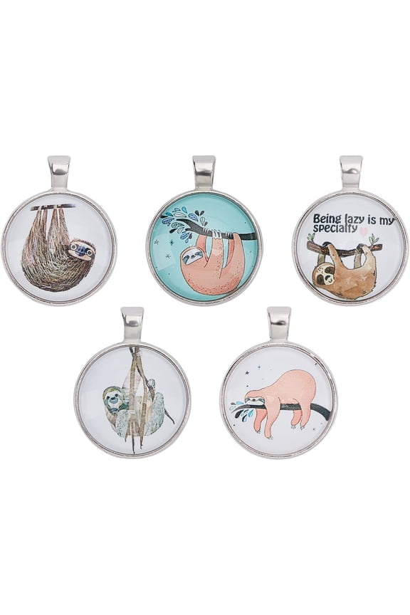 5pcs Sloth Charms Round Shape Mixed Alloy Pendant Charms for DIY DIY Necklaces Bracelets Jewelry Making Craft Accessories