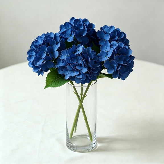 5pcs Small Dark Blue (86 Petals) PREMIUM HYDRANGEA ARTIFICIAL FLOWER WITH MOISTURE TOUCH, Lifelike Faux Bloom for Wedding Decor Home Living Room Table Centerpiece