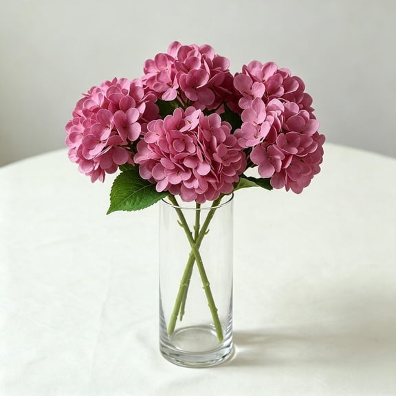 5pcs Small Deep Pink (86 Petals) PREMIUM HYDRANGEA ARTIFICIAL FLOWER WITH MOISTURE TOUCH, Lifelike Faux Bloom for Wedding Decor Home Living Room Table Centerpiece