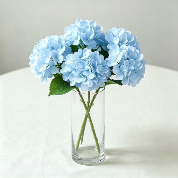 5pcs Small Light Blue (86 Petals) PREMIUM HYDRANGEA ARTIFICIAL FLOWER WITH MOISTURE TOUCH, Lifelike Faux Bloom for Wedding Decor Home Living Room Table Centerpiece