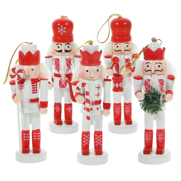 5pcs Small Nutcracker Soldier Pendant Set Wooden Craft Hanging Nutcracker Puppet Decorations for Holiday Home