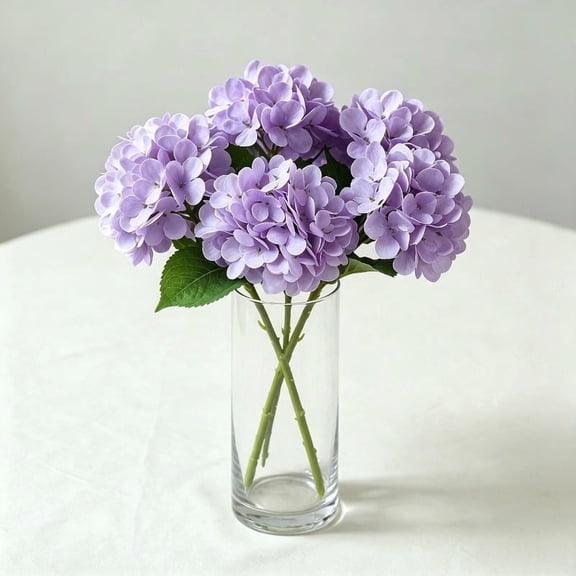5pcs Small Purple (86 Petals) PREMIUM HYDRANGEA ARTIFICIAL FLOWER WITH MOISTURE TOUCH, Lifelike Faux Bloom for Wedding Decor Home Living Room Table Centerpiece