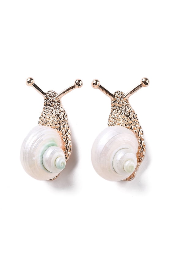 5pcs Snail White Conch Shell Fossil Brooch Pin Alloy Pin for Backpack Clothing Golden 53~59x25~30x20~25mm