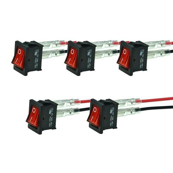 5pcs Snap-in Square Rocker Switch with Wires,Toggle Power Switch SPST ON-Off 2 Pin, Use for 12V Car Automotive Boat 110V Household Appliances(Without LED)