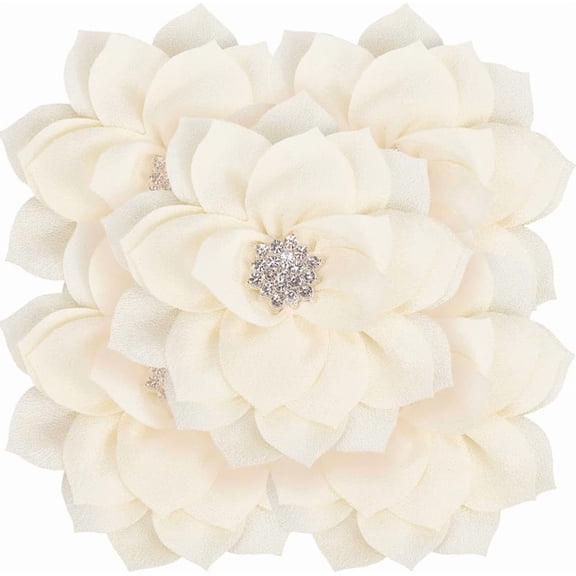 5pcs Solid Chiffon Flower 3.35inch Vintage Fabric Flower Rhinestone Artificial for Headpiece Appliques Ornament DIY Handcrafted for Dress Hat Heels Accessories Cream-White for DIY