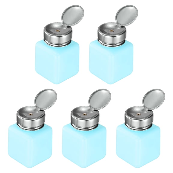 5pcs Solvent Alcohol Dispenser 120ml(4oz) Nail Polish Remover Push Down Liquid Dispenser Pump Bottle with Stainless Steel Press Head for Acetone Cleanser Polish Remover, Pink