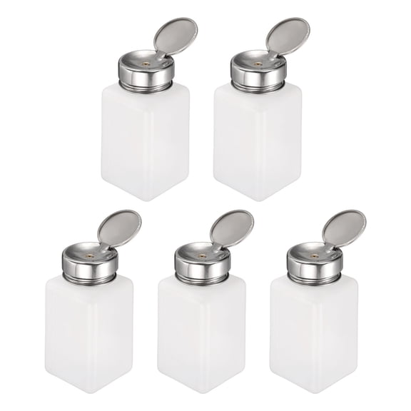 5pcs Solvent Alcohol Dispenser 200ml(6.7oz) Nail Polish Remover Push Down Liquid Dispenser Pump Bottle with Stainless Steel Press Head for Acetone Cleanser Polish Remover, White