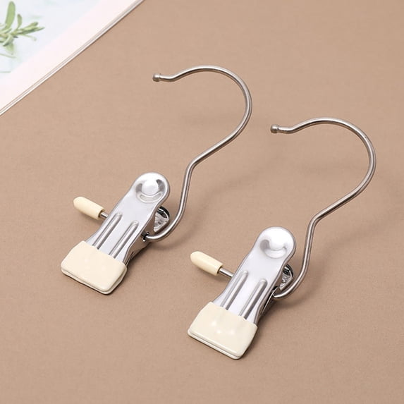 5pcs Space-Saving Clothespin Hat Pants Storage Hanging Travel Hook, Stainless Steel Metal Hanging Hook Clips, Hanger Clips Towel Clips Boot Hangers for Closet