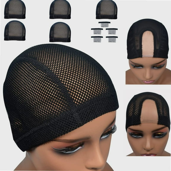 5pcs Spandex Mesh Dome Wig Cap For Making wig, Comfortable, Stretchable,Breathable And Elastic Dome Mesh Cap big holes, Dome caps for men women (1)