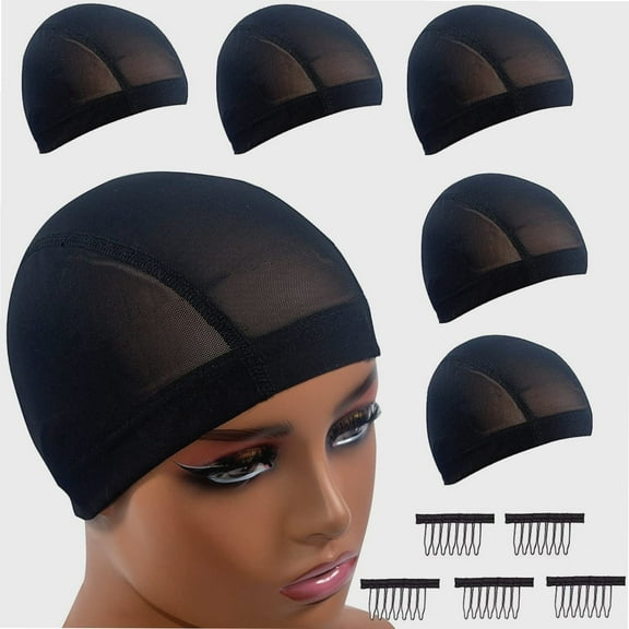 5pcs Spandex Mesh Dome Wig Cap For Making wig, Stretchable hair net And Elastic Dome Mesh Cap with small holes Dome caps for men women Black(5pcs S)