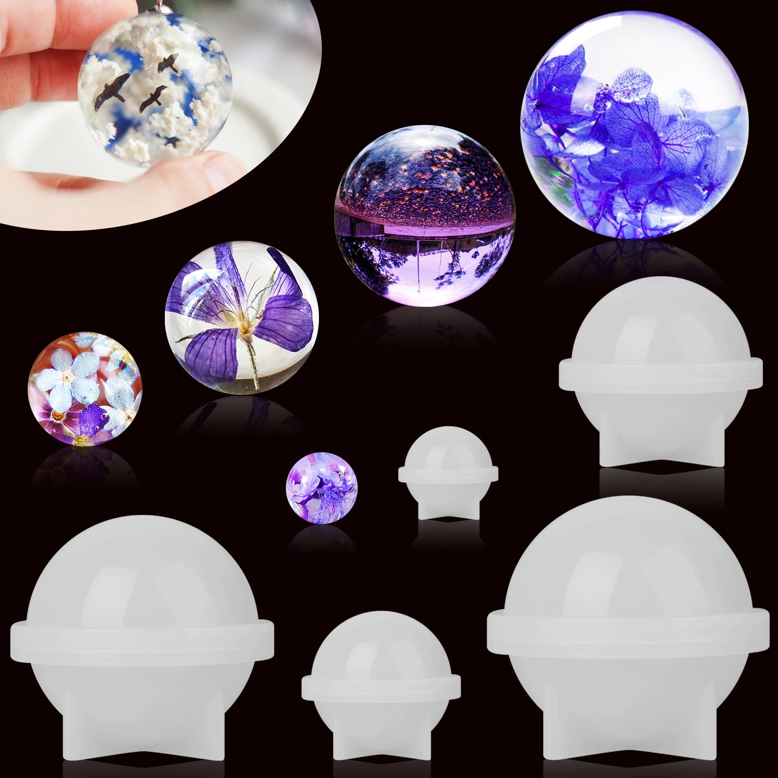 Candle　Bath　5pcs　Molds,　Molds　Silicone　Sphere　Ball　DIY,　for　Soap,　Jewelry　Resin　Sizes　TSV　Making,　Resin　Round　Epoxy　with　Homemade　Bomb