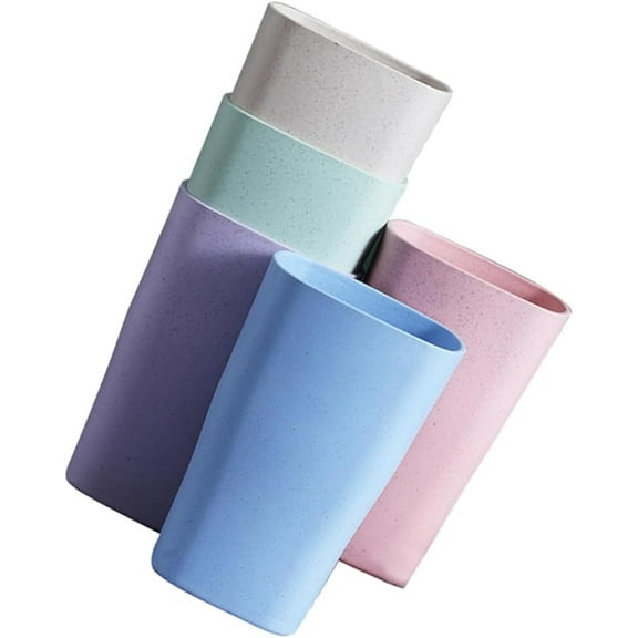 5pcs Square Wheat Straw Cups-Espresso Shot, Water, Milk, Tea Cups, Stackable Re-usable Tumbler Cups, Simple Mouthwash Cup(16oz)
