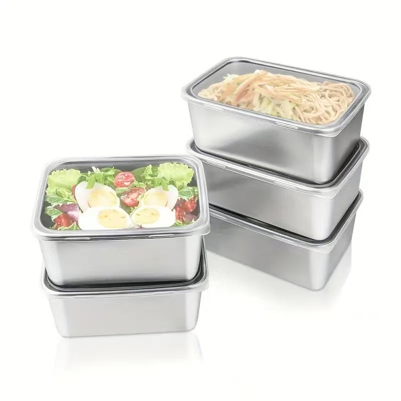 5pcs Stainless Steel Food Storage - Leakproof Flip-Top, Stackable ...