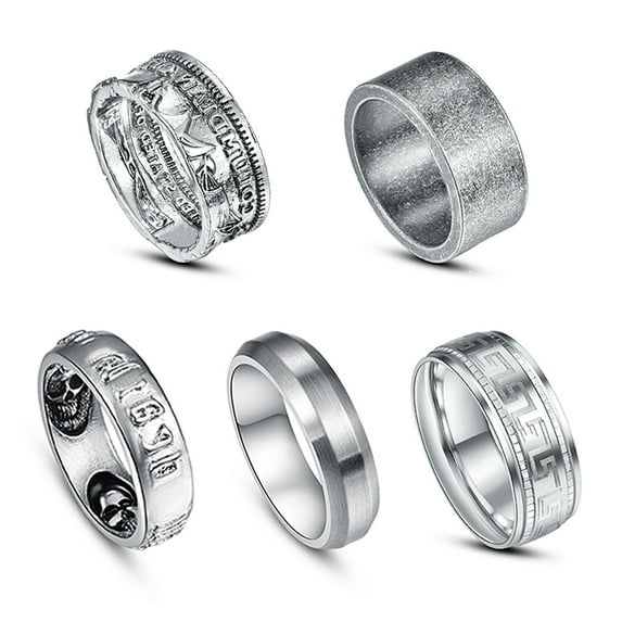 5pcs Stainless Steel Rings for Men's Original Color Classical Plain Fidget RingVintage Simple Dome Matte Fashion Minimalism Punk Multi-Styles , Sizes 7-12