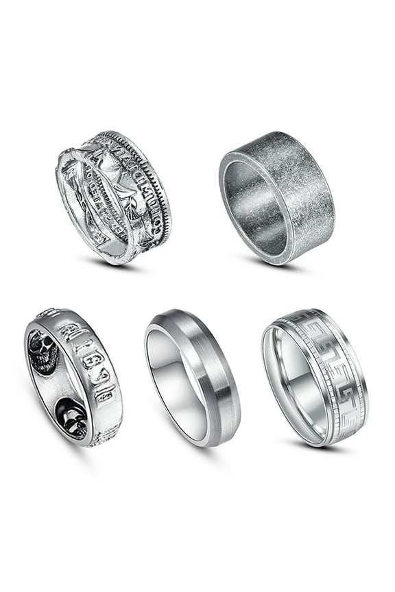 5pcs Stainless Steel Rings for Men's Original Color Classical Plain Fidget RingVintage Simple Dome Matte Fashion Minimalism Punk Multi-Styles , Sizes 7-12