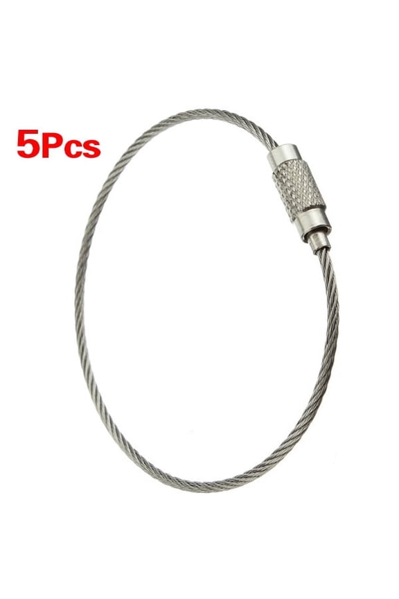 5pcs Stainless Steel Screw Locking Wire Keychain Cable Key Rings Outdoor Accessory