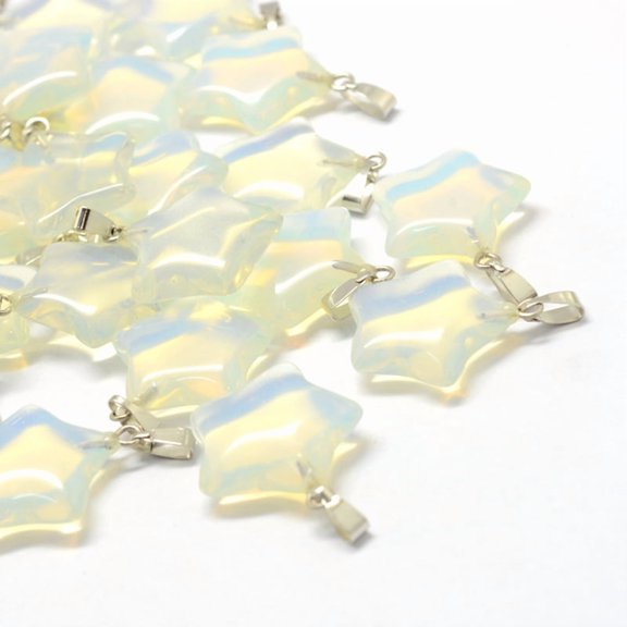 5pcs Star Opalite Pendants with Tone Brass Findings 22~23x20~24x5~7mm Hole: 2x7mm