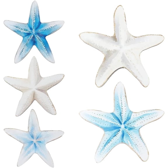 5pcs Starfish Wall Decor Coastal Nautical Starfish Wall Art Set Home Decor Handmade Wood Crafts Ocean Hut Ornaments Home Decoration DIY
