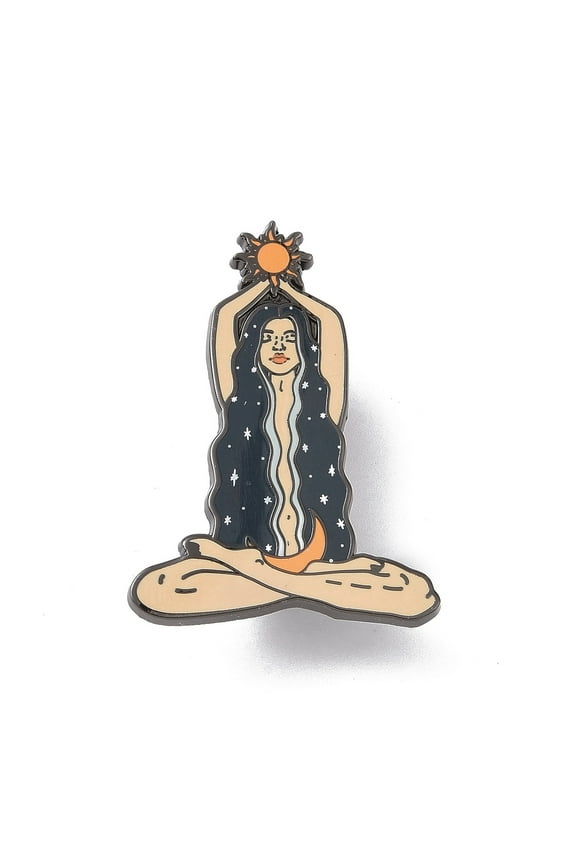 5pcs Sun Moon Witchy Woman Alloy Enamel Pin Brooch for Backpack Clothes Beige 40x29x2mm