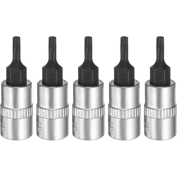 5pcs T10 Torx Bit Socket 1/4" Square Drive Star 6 Point Extension Impact Bit Power Nut Driver Set S2 & CR-V Steel Socket Ratchet Wrench Bits, Silver Black