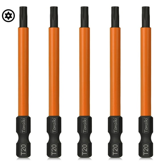 5pcs T20 Torx Security Bit Set, S2 Steel Torx Screwdriver Sets 1/4” Hex Shank Torx Security Tamper Proof Resistant Impact Driver Bit Set