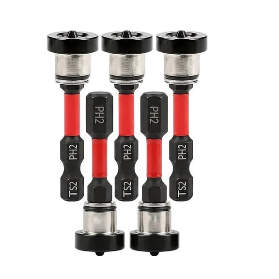 5pcs Magnetic Drywall Screw Setter Bits Adjustable Depth PH2 Positioning Bits with Removable Aluminum Collar, S2 Steel Hex Shank for Sheetrock and Plasterboard Screws (5pcs 2")
