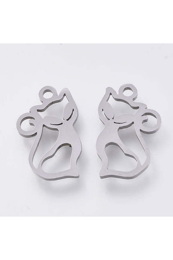 5pcs Tarnish Resistant 201 Stainless Steel Kitten Pendants Laser Cut Pendants Hollow Cat Shape Stainless Steel color 15x9x1mm Hole: 1.2mm