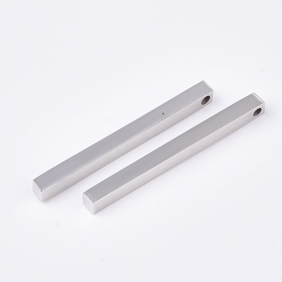 5pcs Tarnish Resistant 201 Stainless Steel Pendants Bar Stainless Steel color 35x3x3mm Hole: 1.5mm