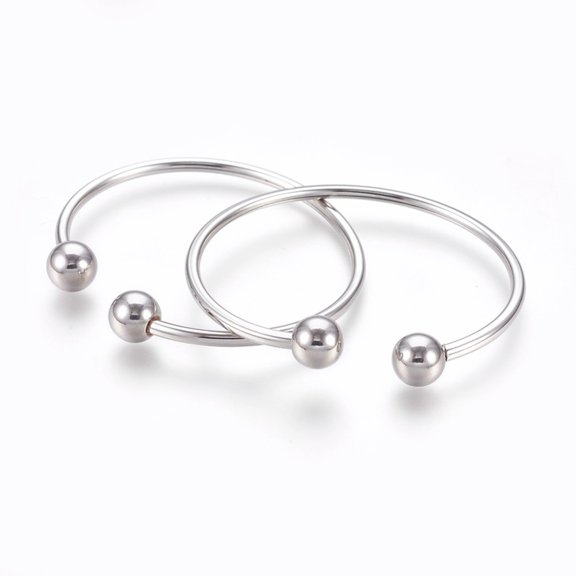5pcs Tarnish Resistant 304 Stainless Steel Cuff Bangles Torque Bangles End with Removable Round Beads Stainless Steel color 2 inch(5cm)x2-3/8 inch(6cm) 3mm
