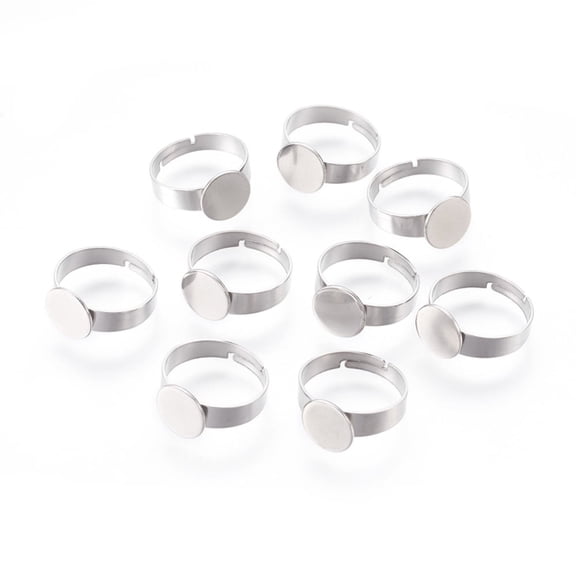 5pcs Tarnish Resistant Adjustable 304 Stainless Steel Finger Rings Components Pad Ring Base Findings Flat Round Stainless Steel color Tray: 8mm 17mm