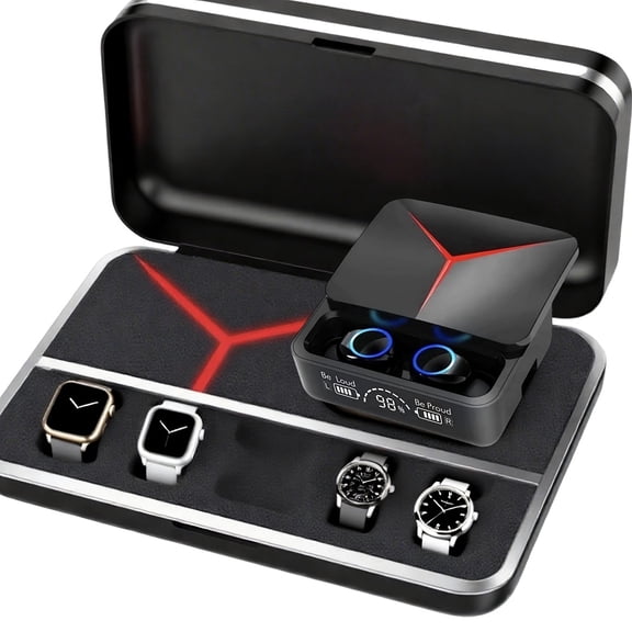 5pcs Tech Bundle - Wireless Noise-Cancelling Headphones & 4 Smart Watches, LED Display, Long Battery, Ideal for Gaming & Holiday Gifts