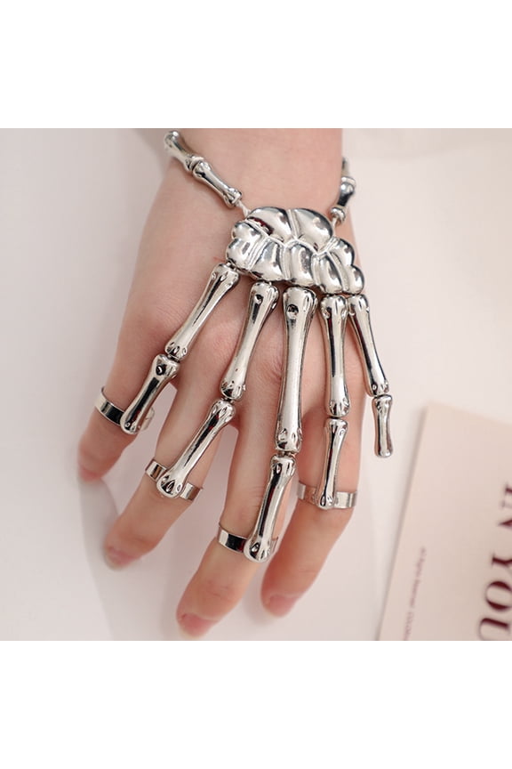 5pcs Themed Alloy Full Hand Ring Bracelet Stretch Bracelet with 5 Adjustable Rings for Women Platinum Inner Diameter: 2-3/8 inch(6cm)