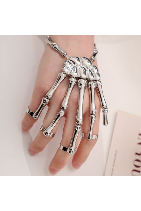 5pcs Themed Skull Alloy Full Hand Ring Bracelet Stretch Bracelet with 5 Adjustable Rings for Women Inner Diameter: 2-3/8 inch(6cm)