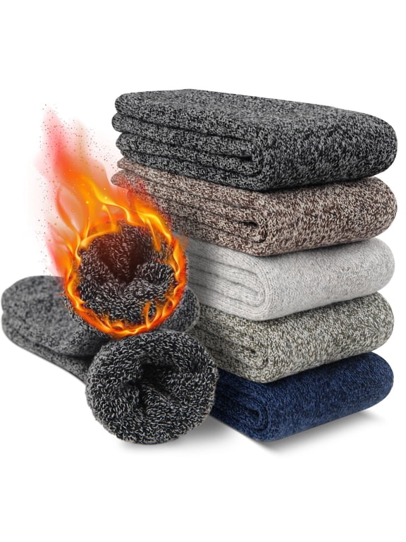5pcs Thermal Winter Socks - Cozy & Warm for Hiking, Fishing | Breathable Polyester Blend Machine Washable